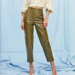 le fou wilfred aritzia olive green patent leather high waisted tapered pants